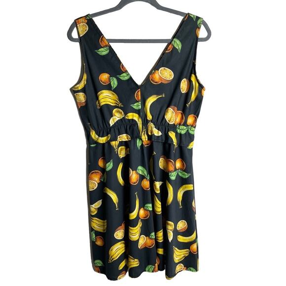 Lumina Women's Sun Dress Size M Black Fruit Print Sleeveless Fit & Flare V-Neck - Picture 1 of 9